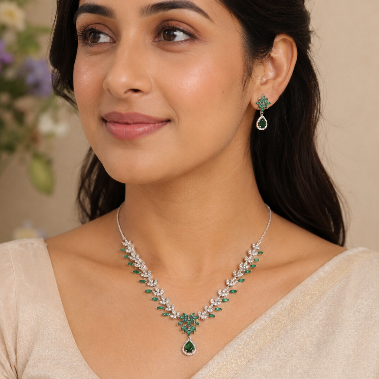 Bridal Jewellery Set in White and Green by Elyta