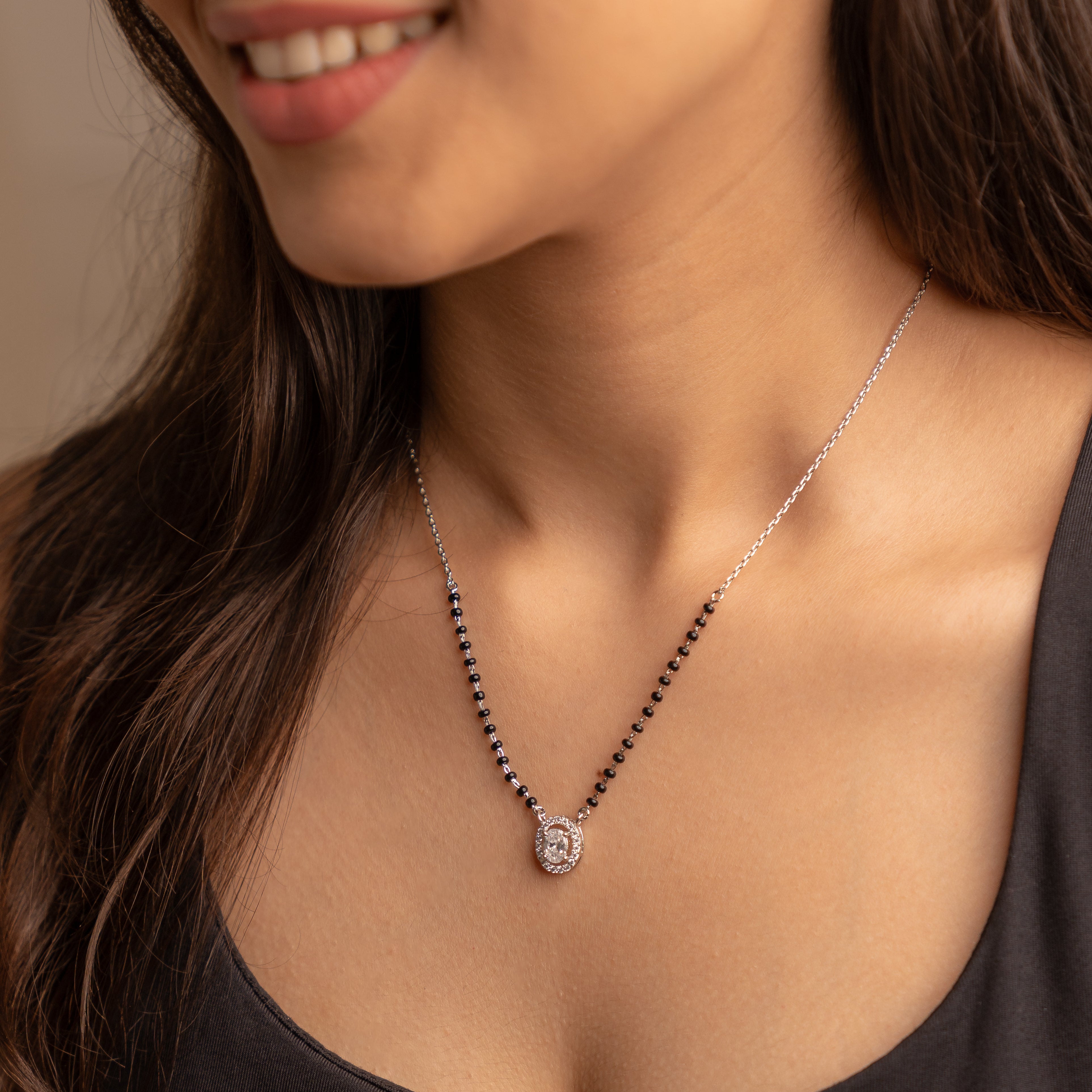 925 Sterling Silver Black Beaded Daily wear Mangalsutra 