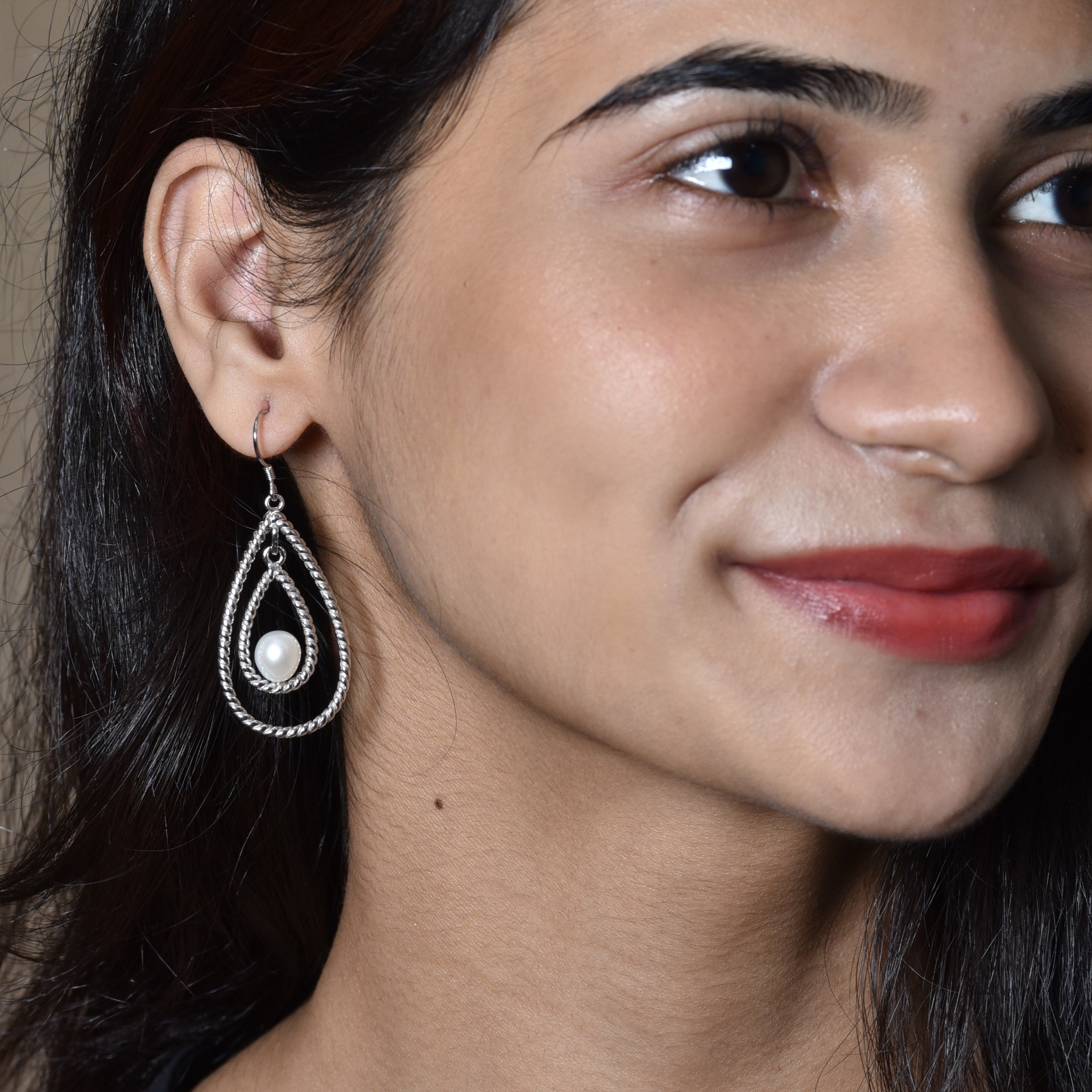 Silver Pearl Big Drop Earrings