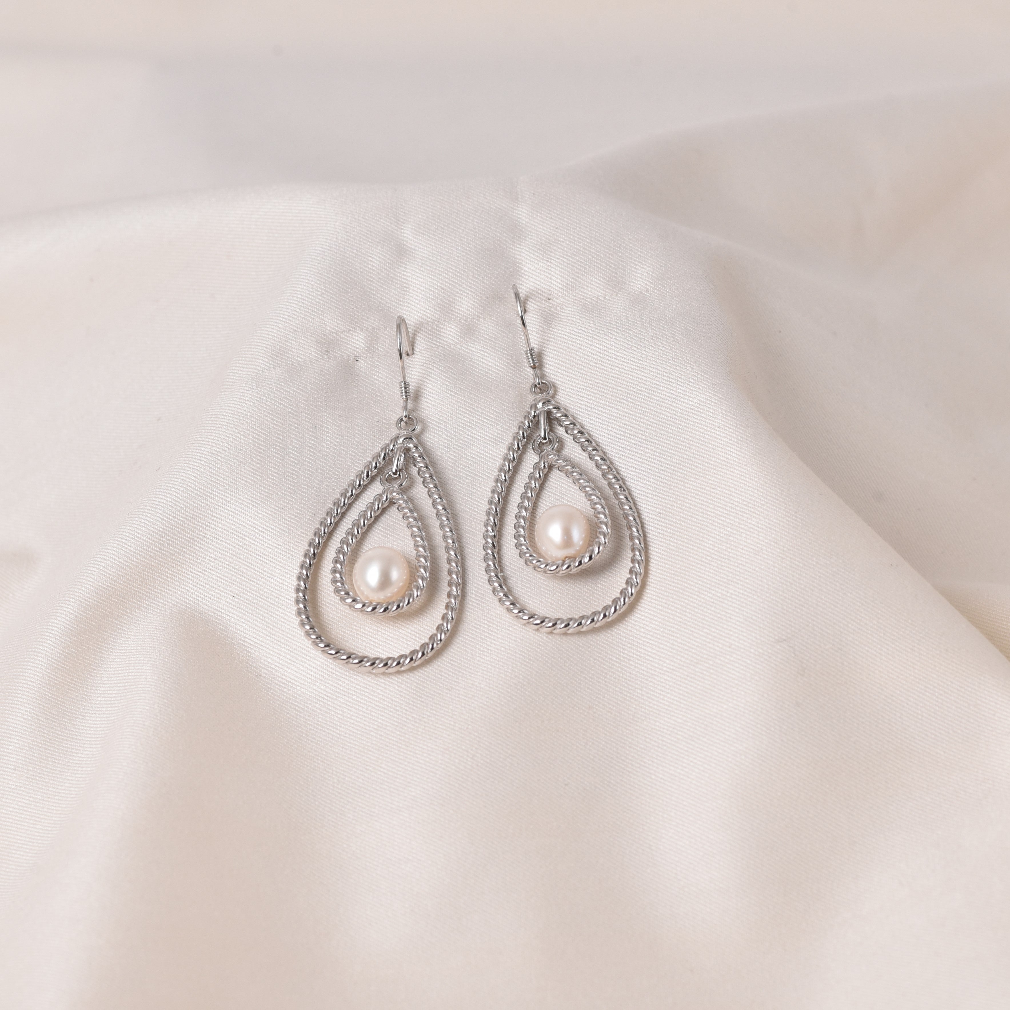 Silver Pearl Big Drop Earrings
