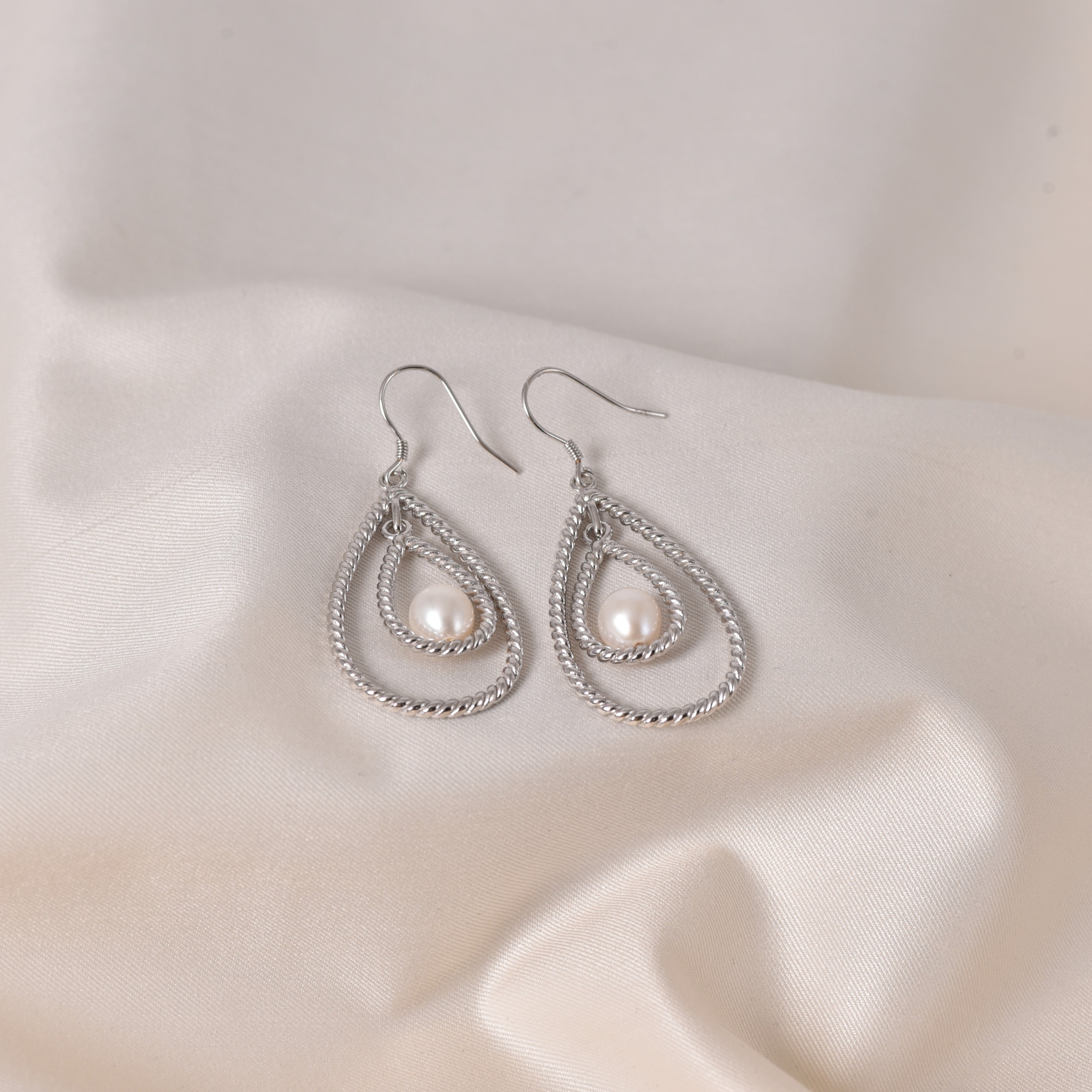 Silver Pearl Big Drop Earrings