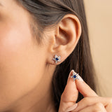 Flower Charm  Studs Earring - Blue