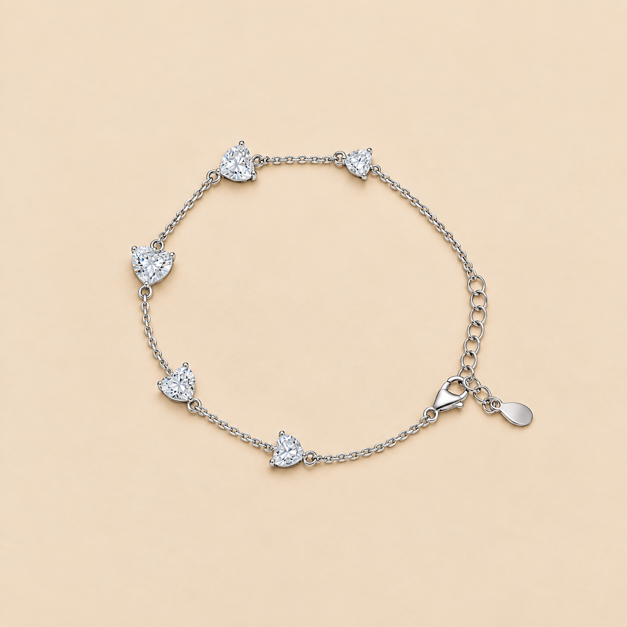 925 Silver 5-Heart Tennis Bracelet