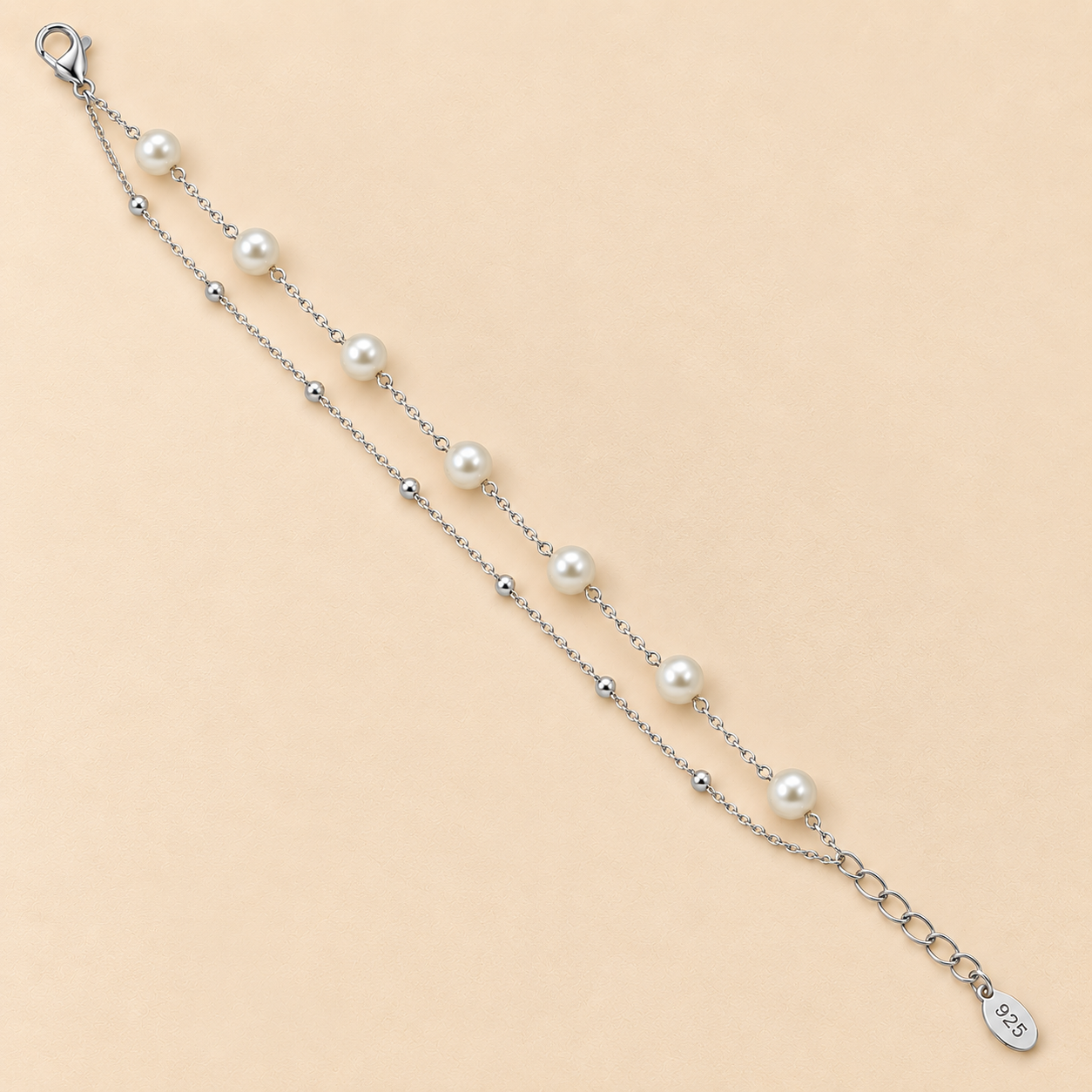 925 Silver 2-lined pearl tennis bracelet