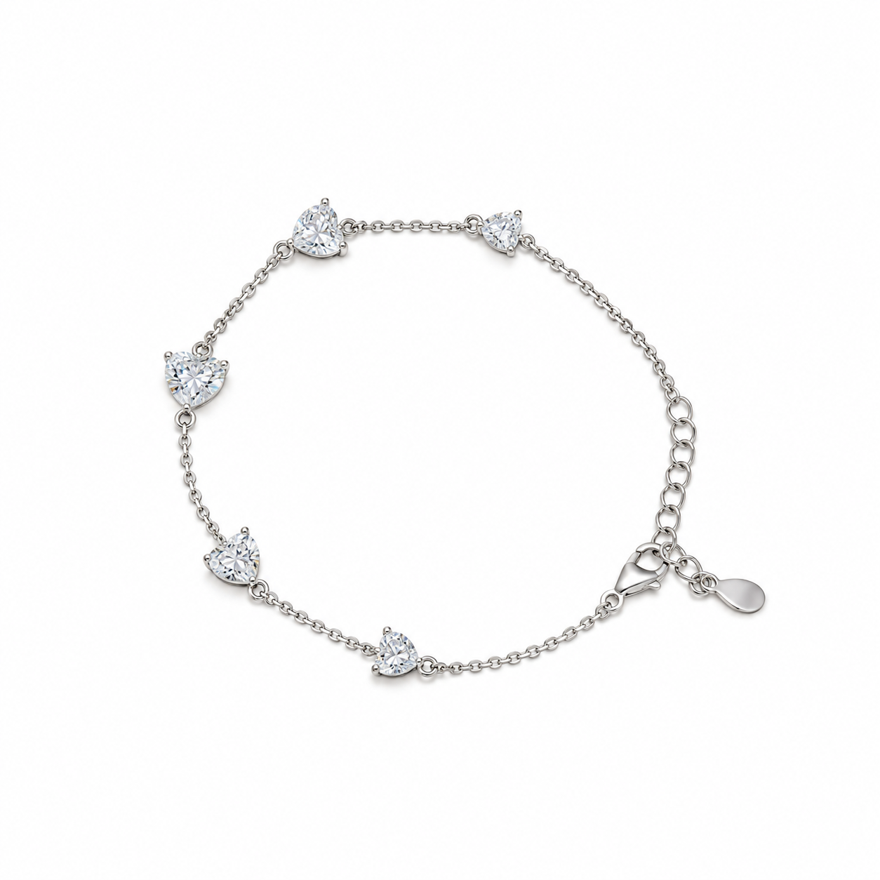 925 Silver 5-Heart Tennis Bracelet