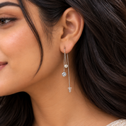 Dual Drop CZ & Pearl Threader Earrings