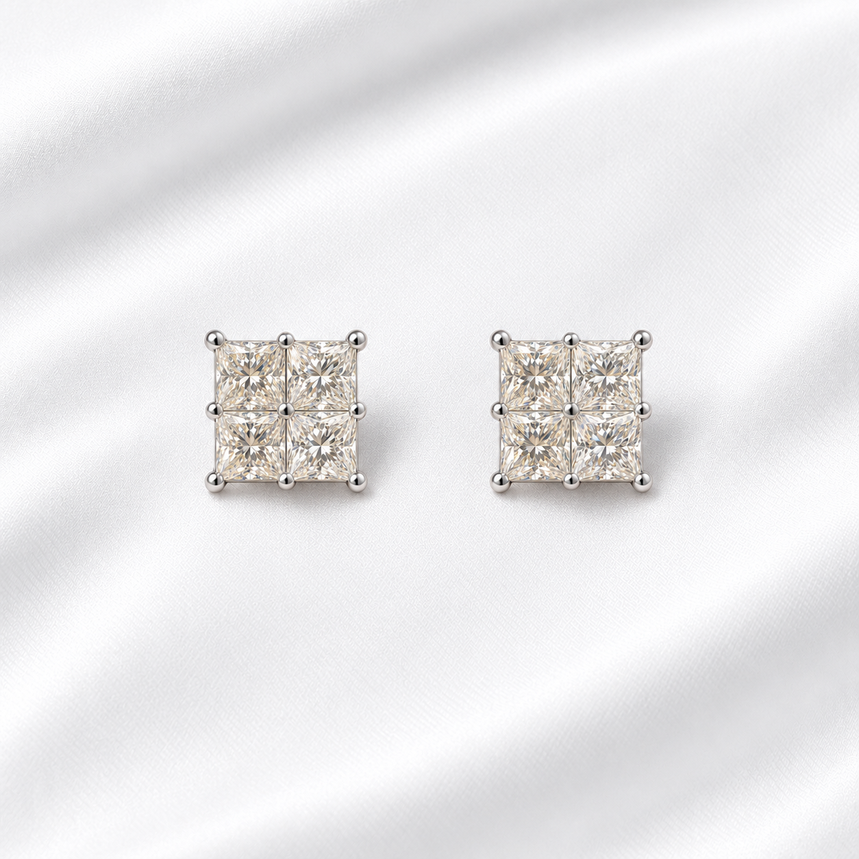 925 Silver 4 Square Diamond Earrings
