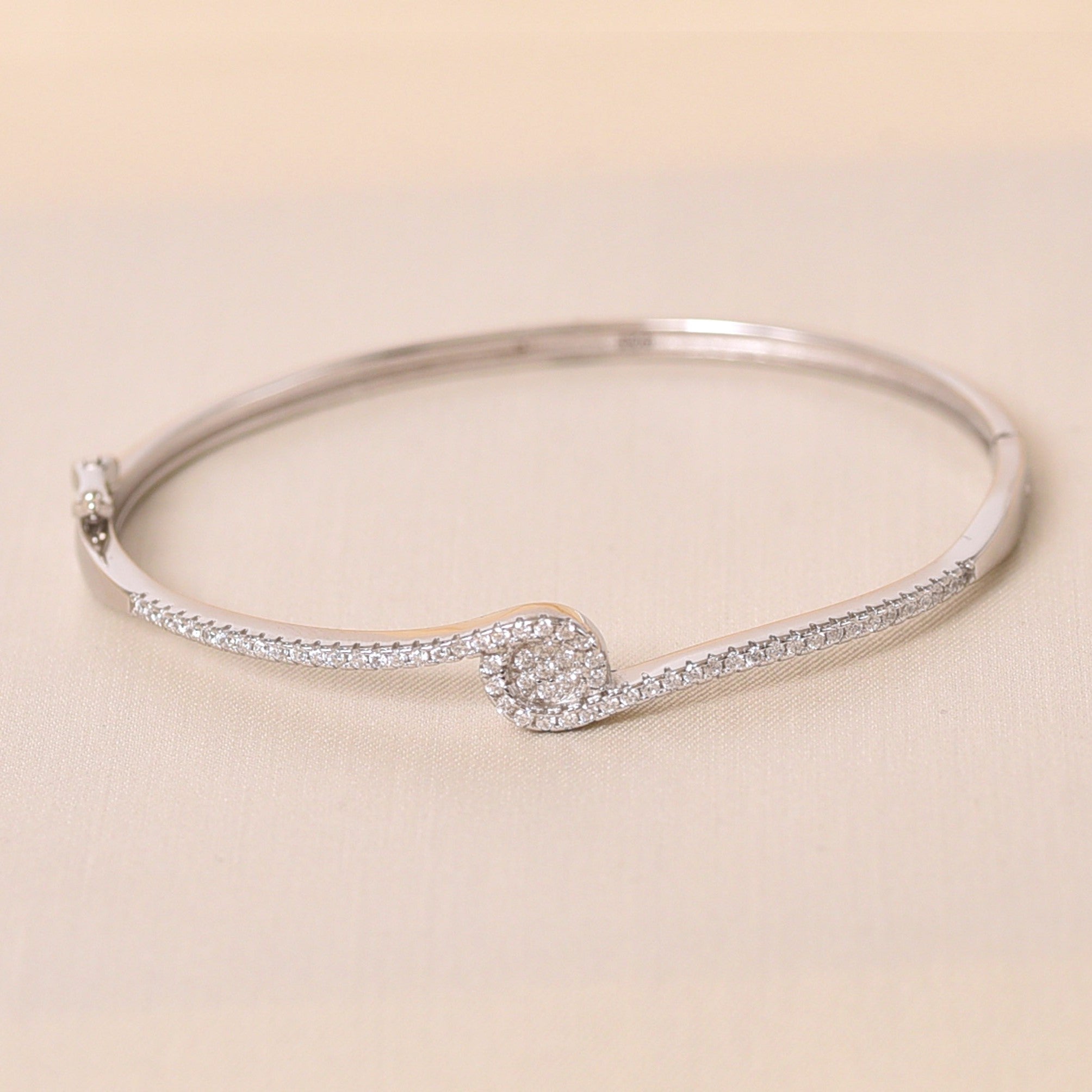 Handcrafted 925 Silver Kada for Women with Diamond Studs