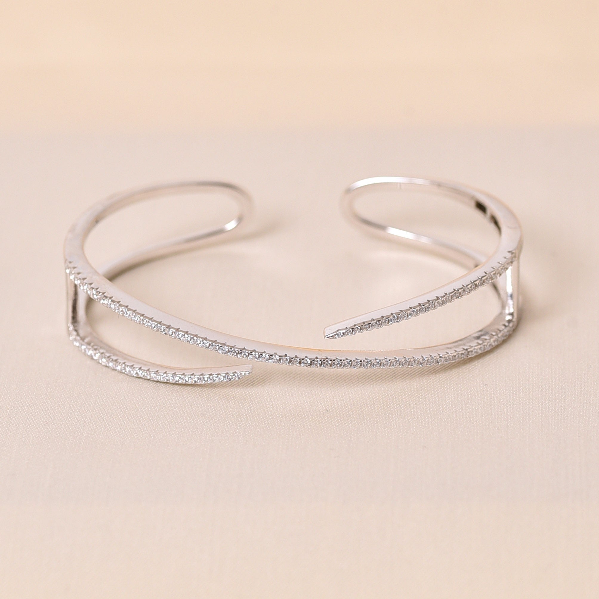 Handcrafted 925 Silver Kada for Women with Diamond Studs