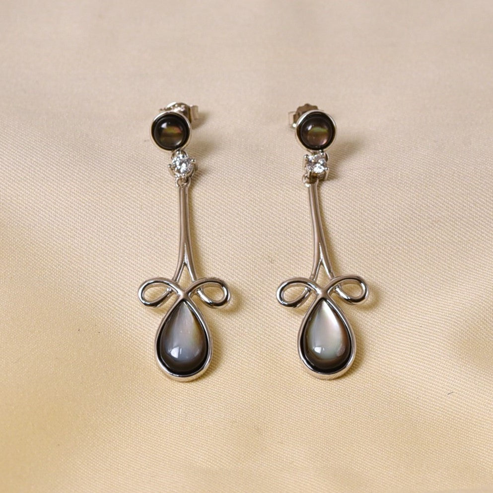 Silver Luster Earrings - Black MOP