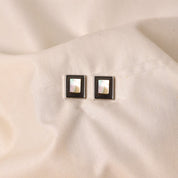 Silver Rectangle Earrings - Black MOP