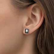 Silver Rectangle Earrings - Black MOP