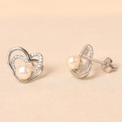 Double Heart Pearl Earring