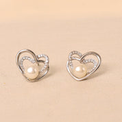 Double Heart Pearl Earring
