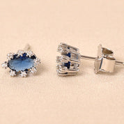 Oval Diamond Studs Earring -Dark Blue