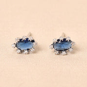 Oval Diamond Studs Earring -Dark Blue