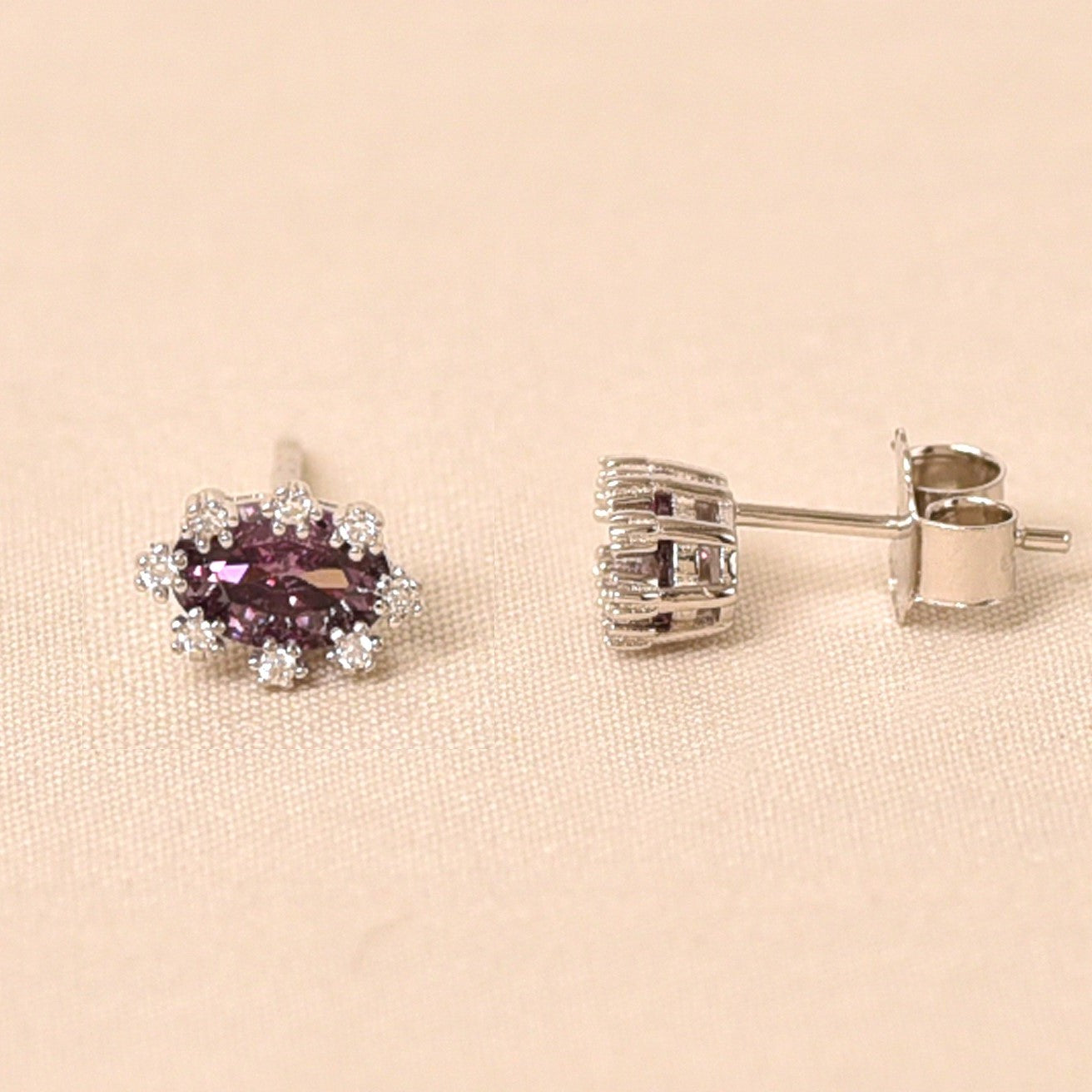 Oval Diamond Studs Earring -Purple