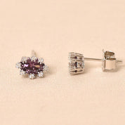 Oval Diamond Studs Earring -Purple