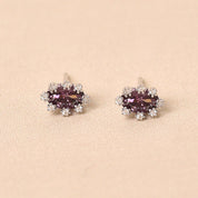 Oval Diamond Studs Earring -Purple