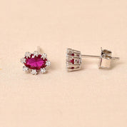 Oval Diamond Studs Earring -Dark Pink