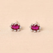 Oval Diamond Studs Earring -Dark Pink