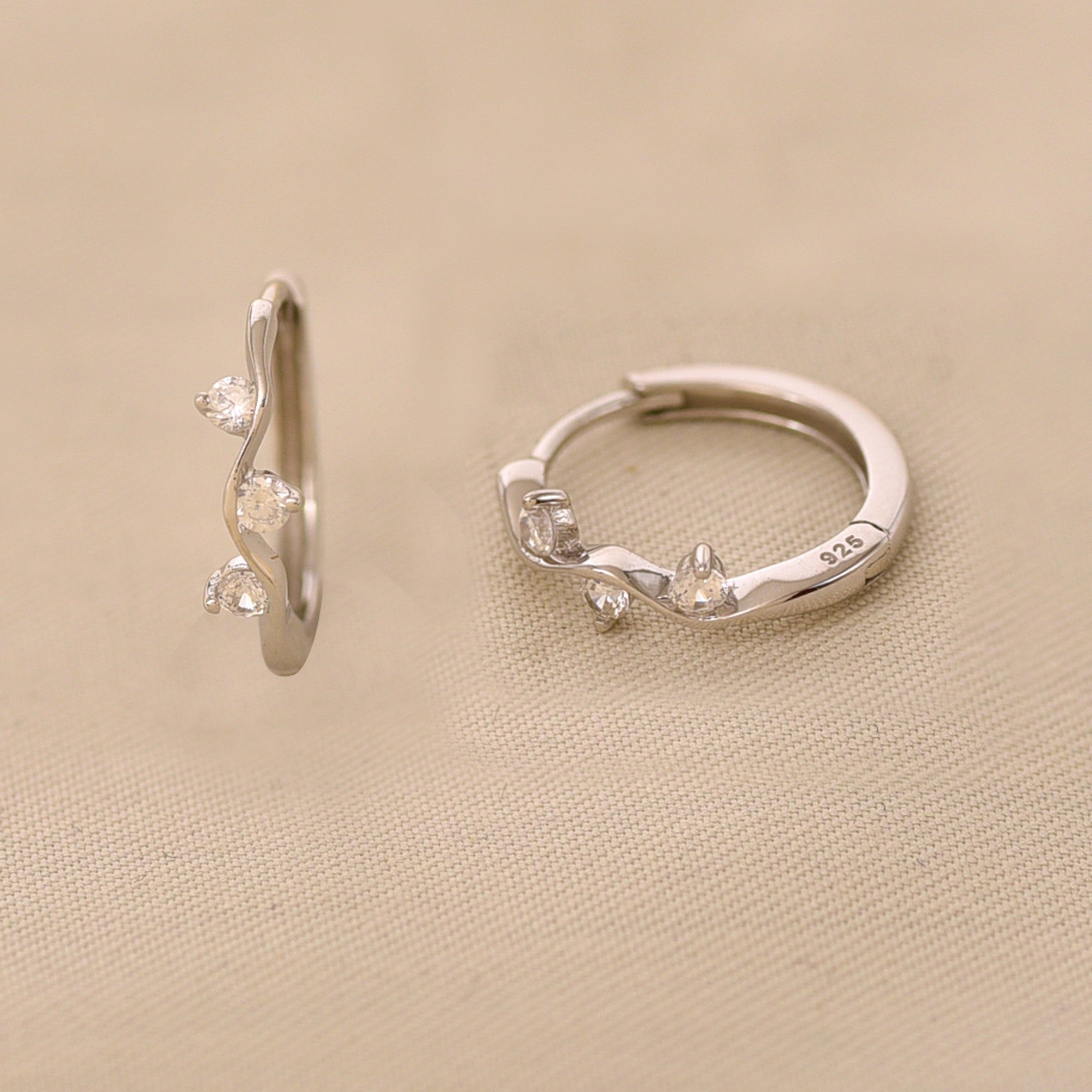 Silver Dot Wavey Hoops