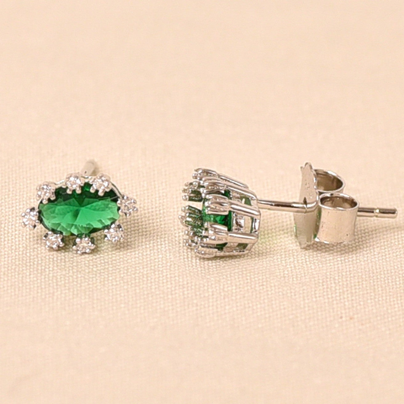 Oval Diamond Studs Earring -Dark Green