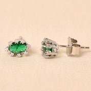 Oval Diamond Studs Earring -Dark Green