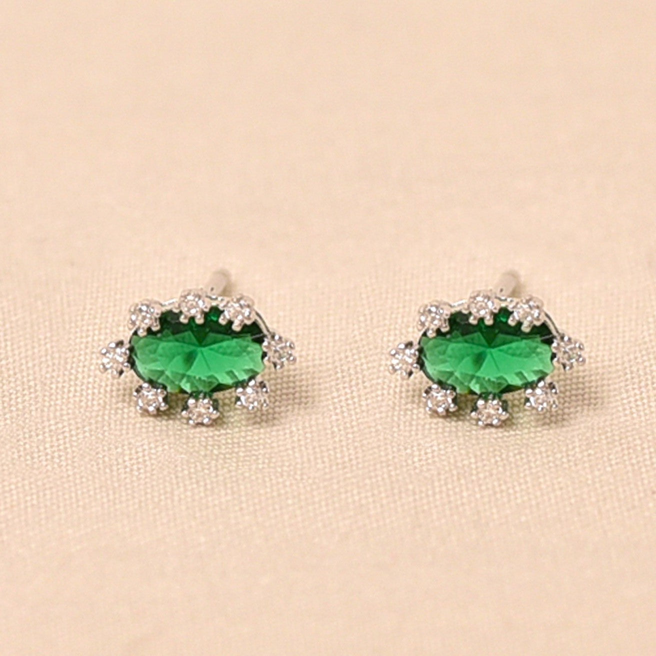 Oval Diamond Studs Earring -Dark Green