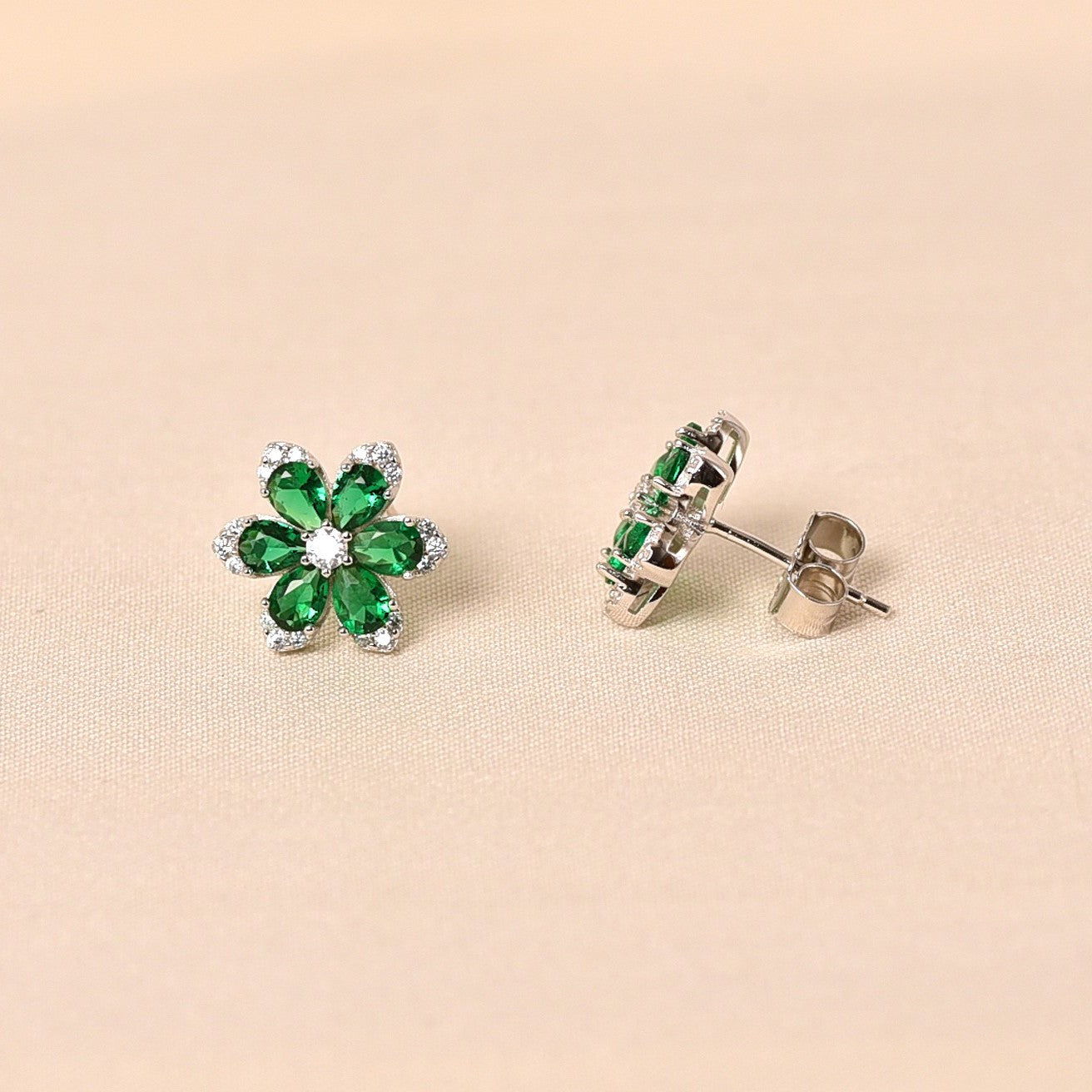 Crystal Studs Earrings -Green