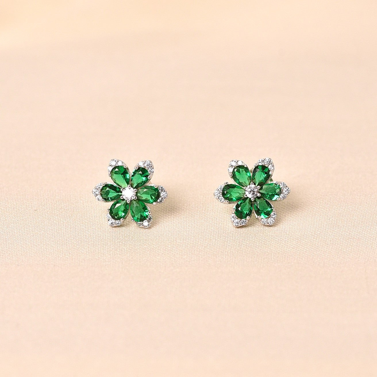 Crystal Studs Earrings -Green