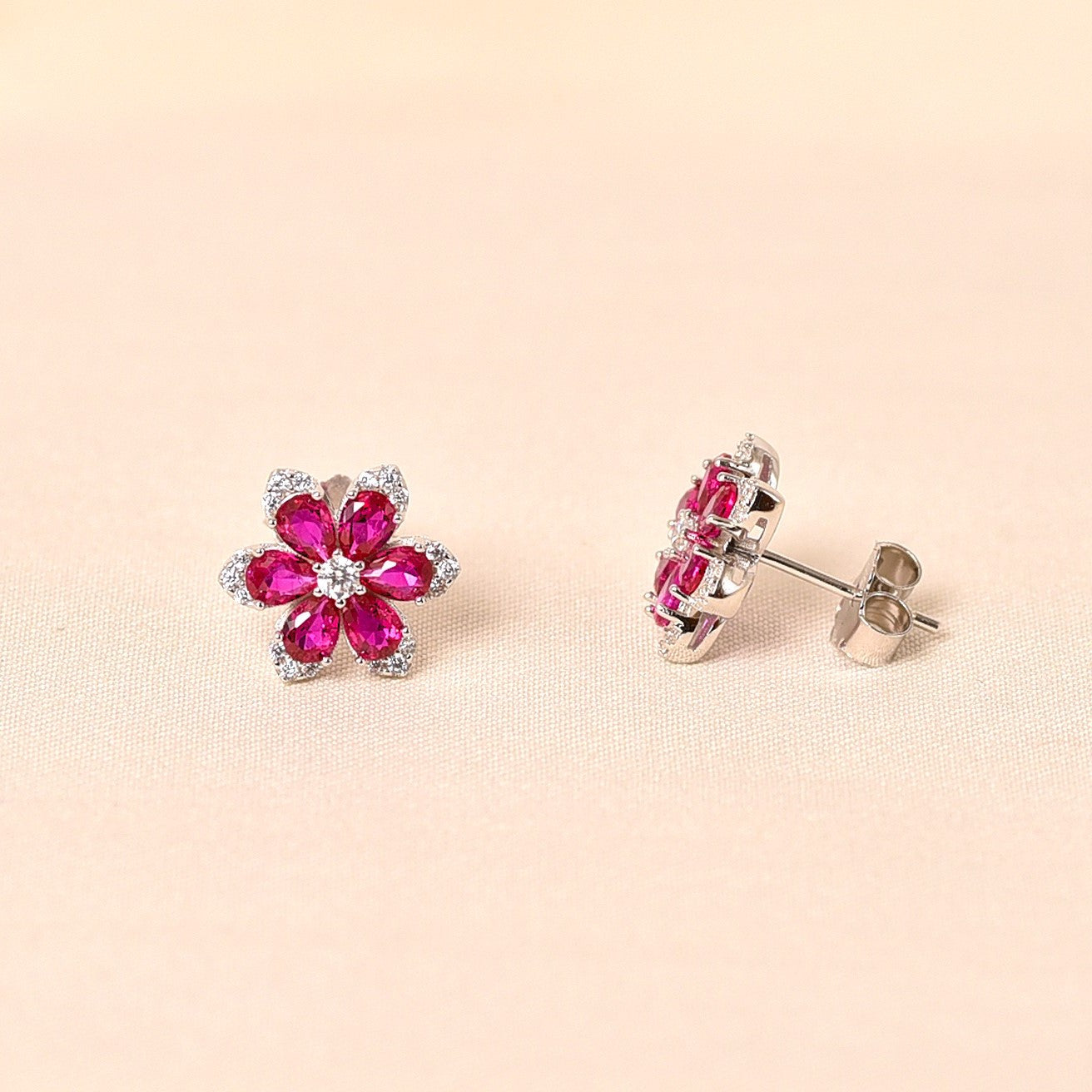 Crystal Studs Earrings -Pink