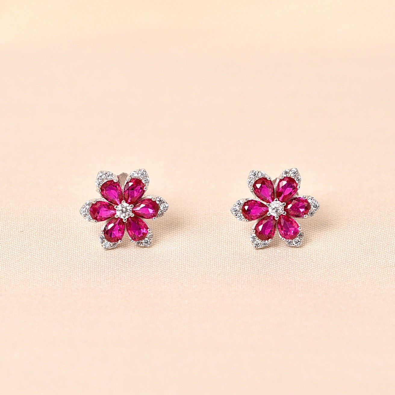 Crystal Studs Earrings -Pink
