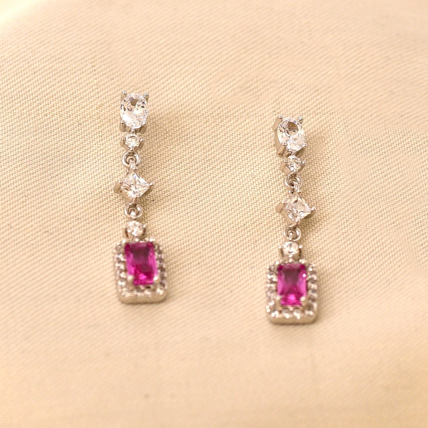 Dainty Drop Earrings -Pink