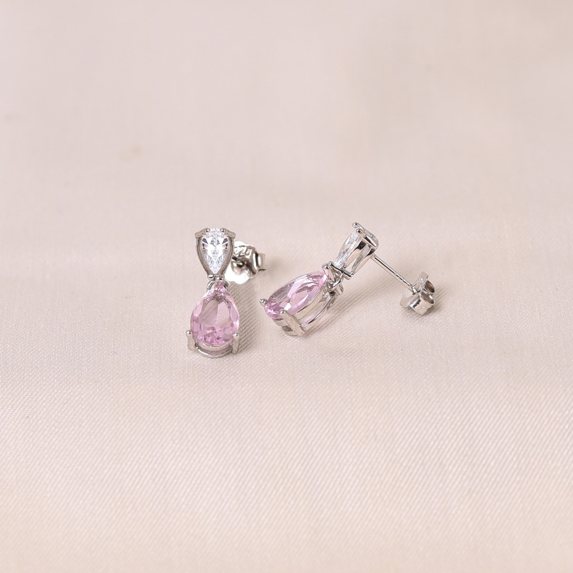 Silver Drip Earring -Light Pink