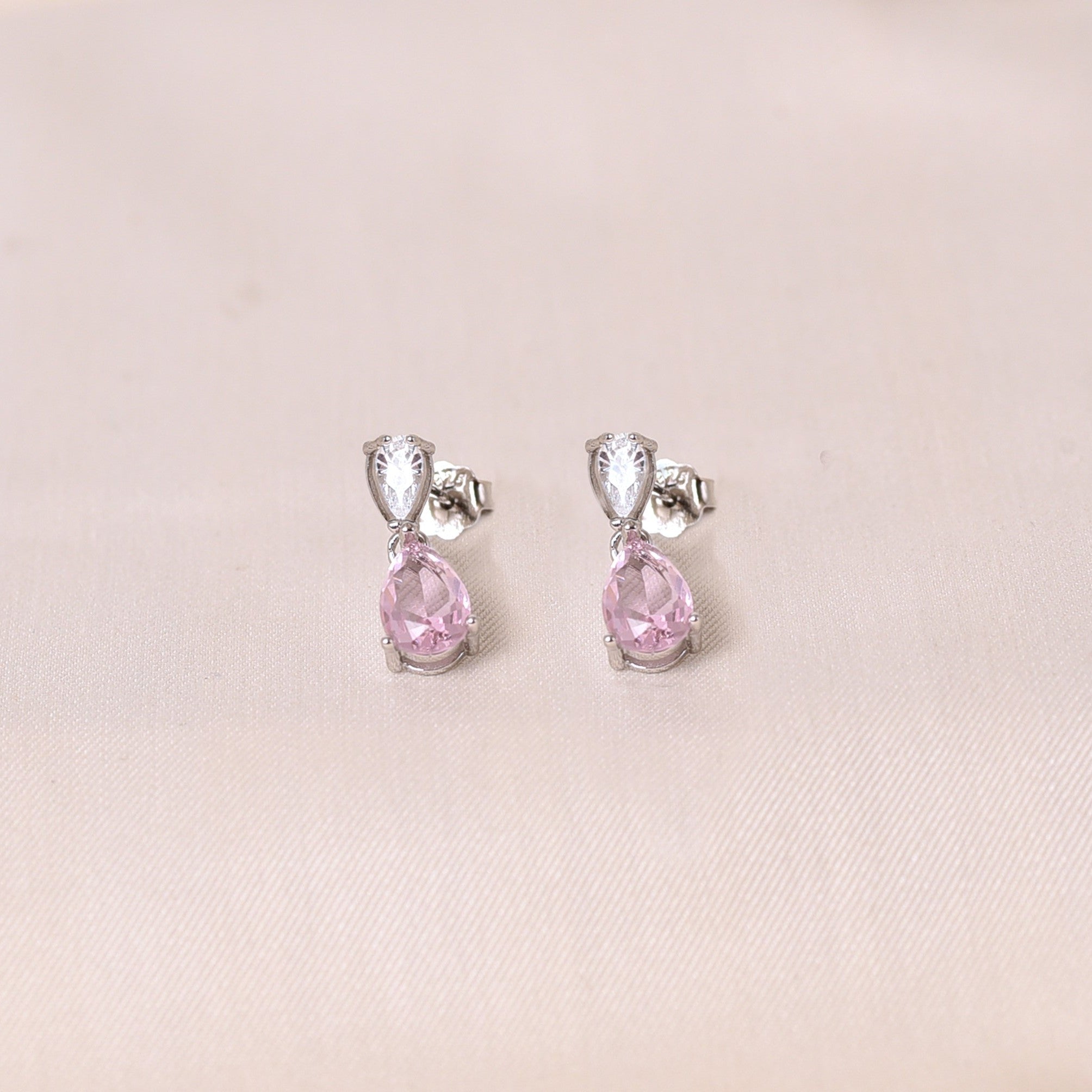 Silver Drip Earring -Light Pink