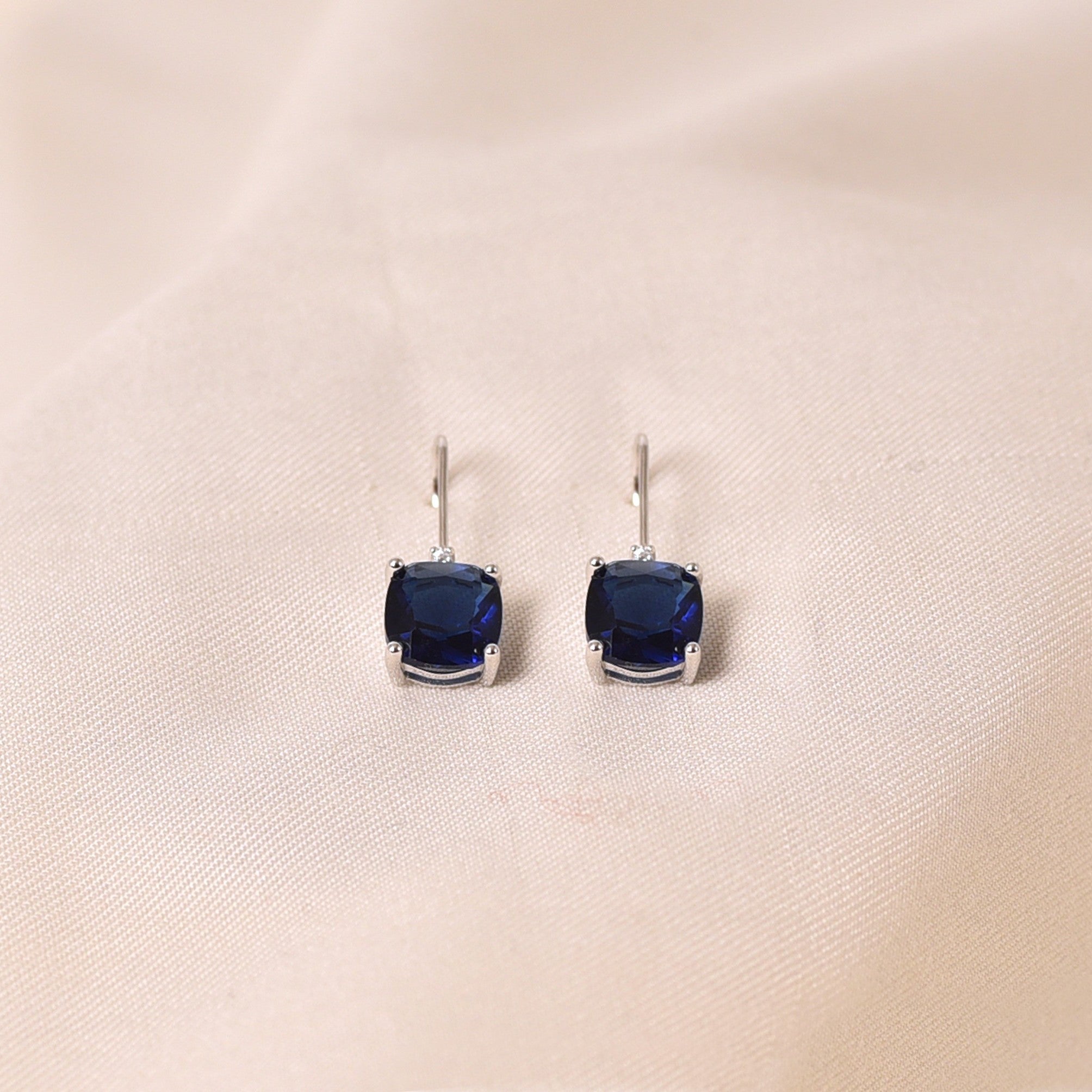 Silver Square Drop Earring - Blue