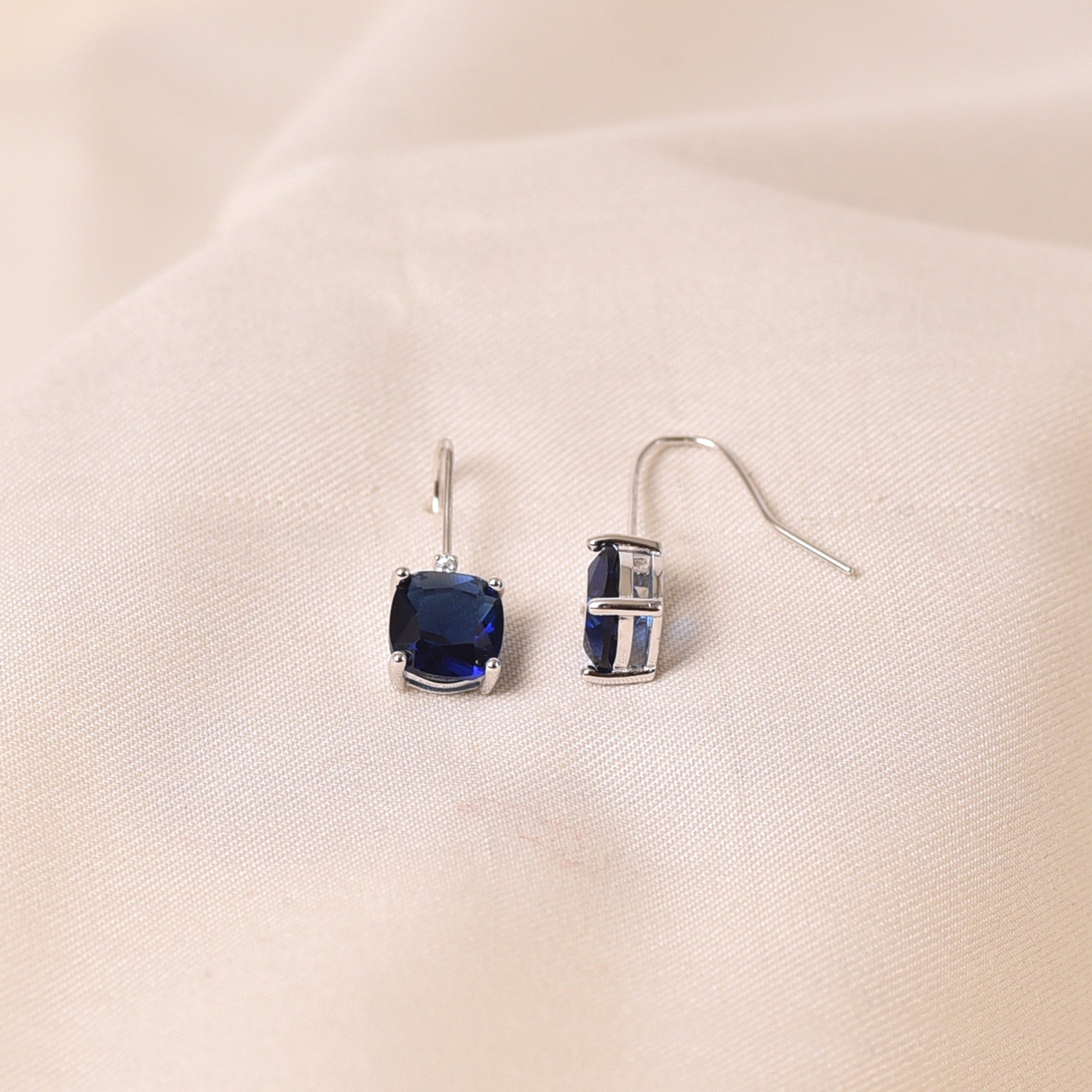 Silver Square Drop Earring - Blue