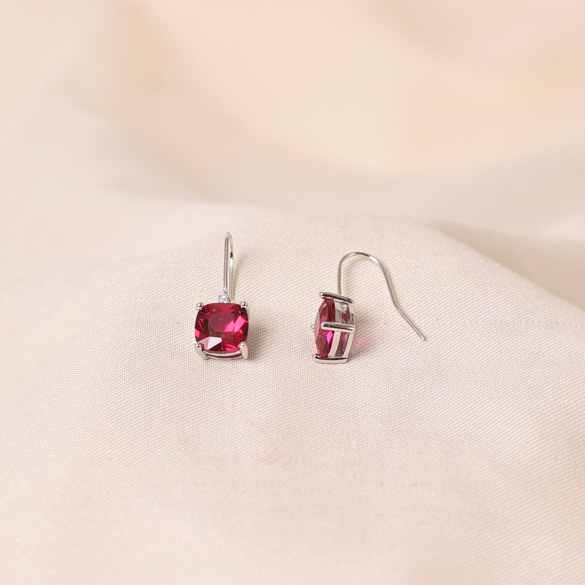 Silver Square Drop Earring - Pink