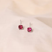 Silver Square Drop Earring - Pink