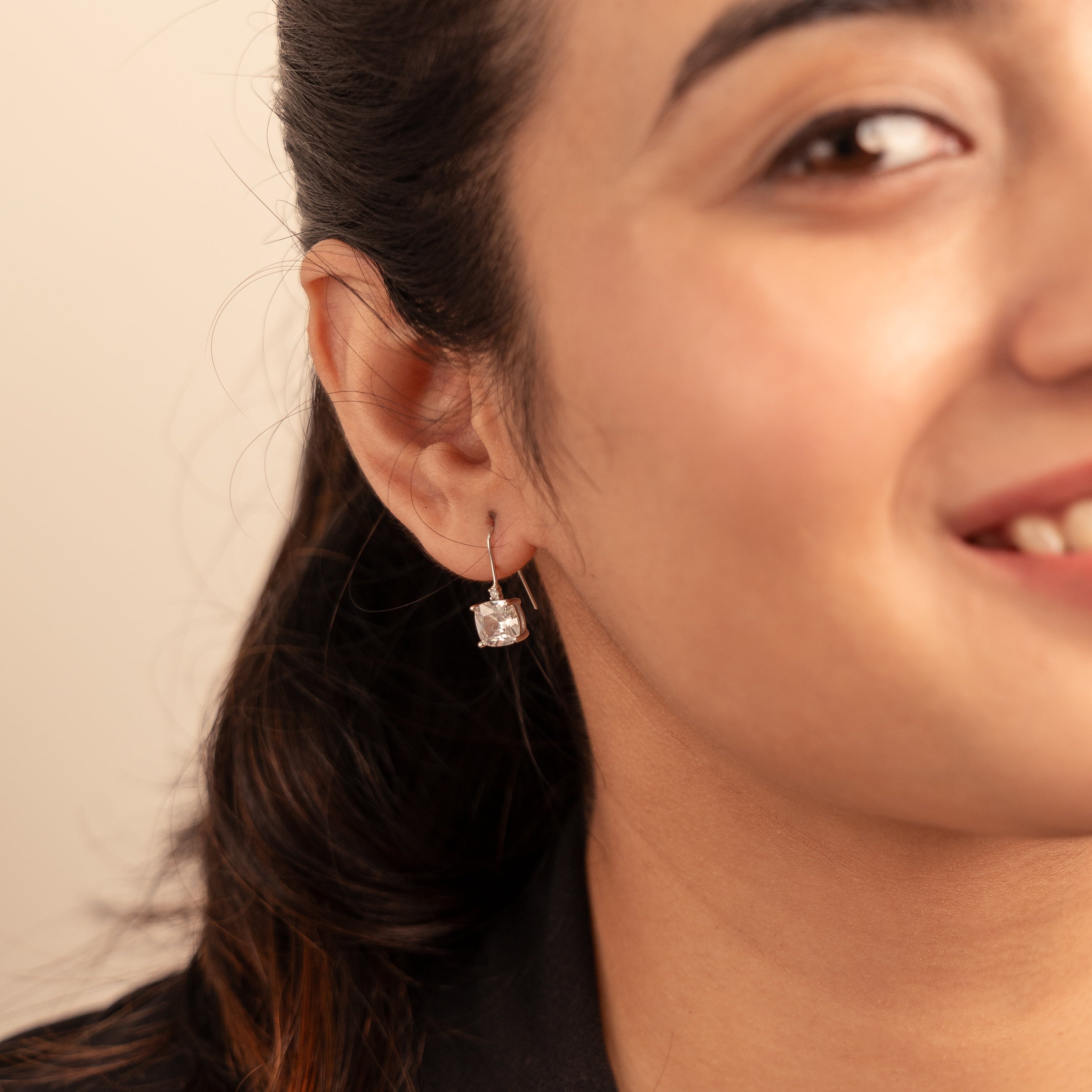 Silver Square Drop Earring