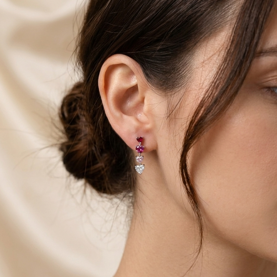 Rainbow Heart Earring - Pink