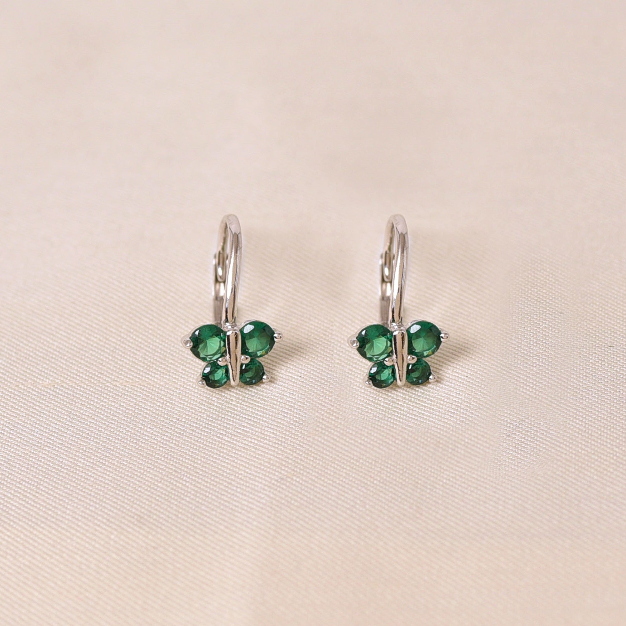 Butterfly Charm Hoops -Green