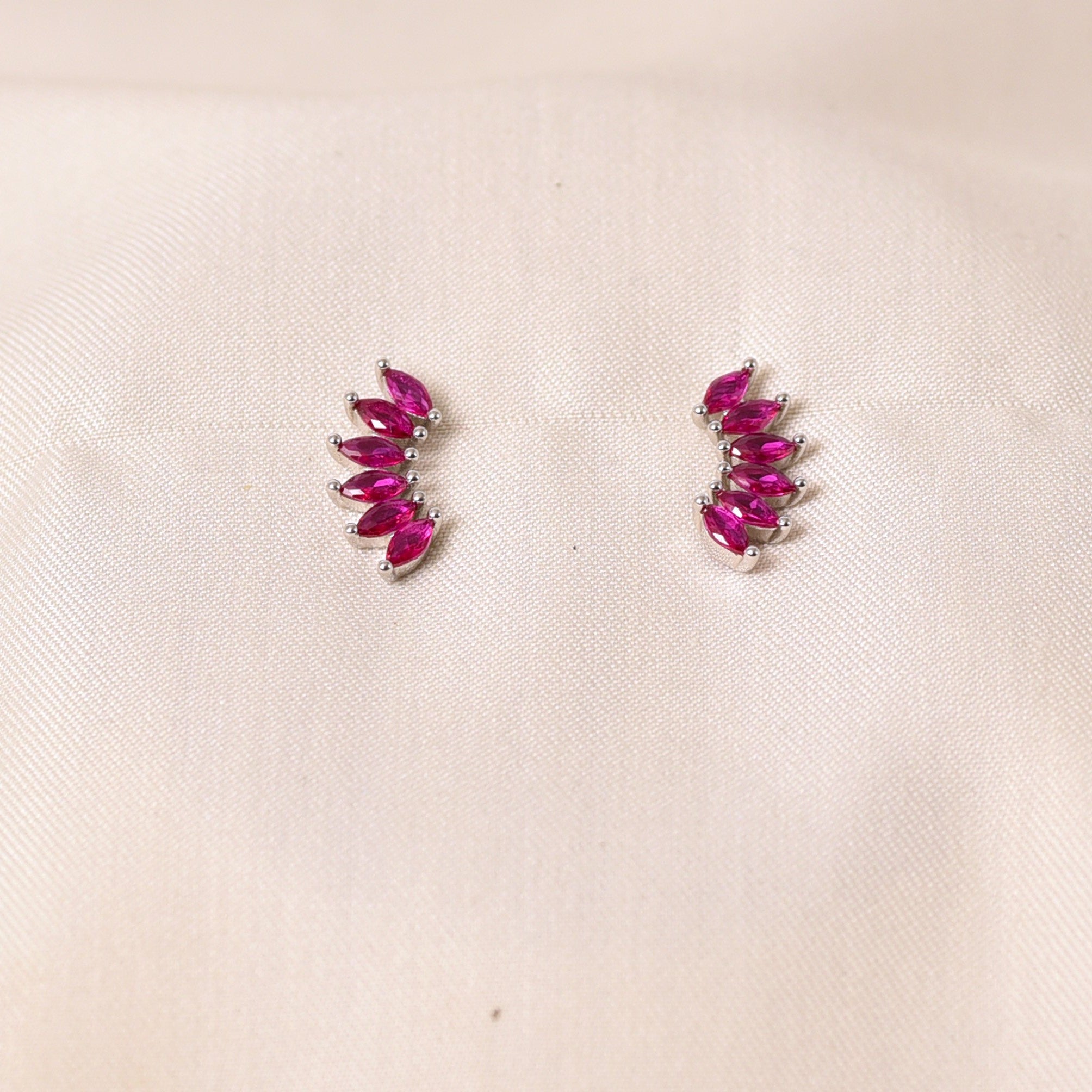 Silver Half Petal - Pink Earring