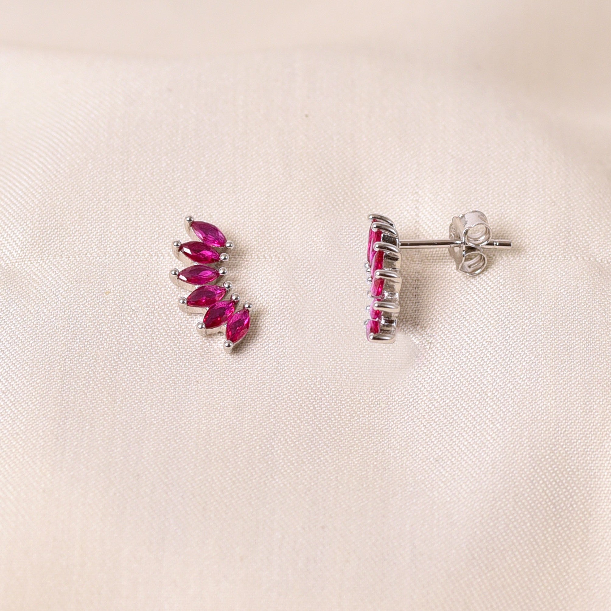 Silver Half Petal - Pink Earring