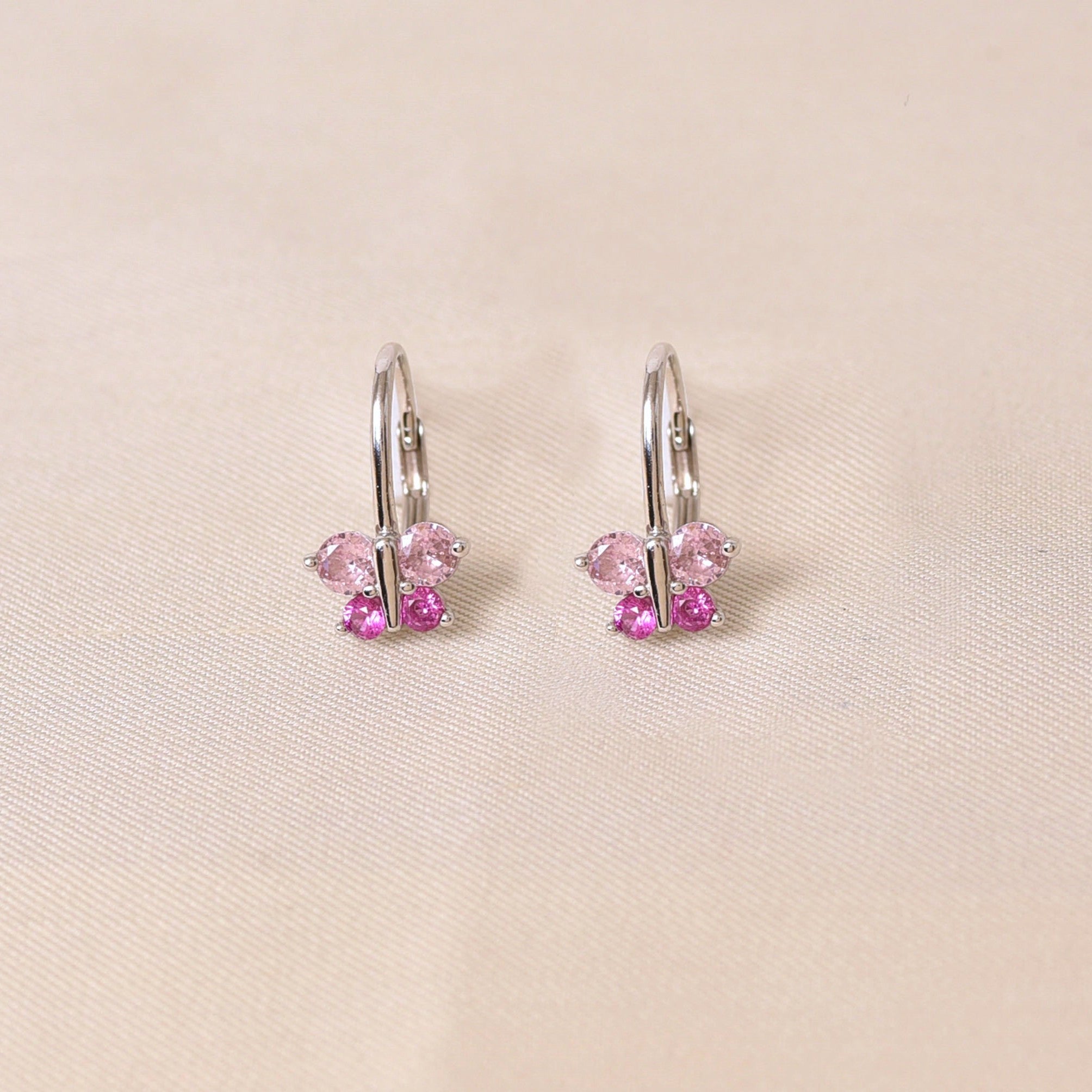 Butterfly Charm Hoops -Pink