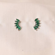 Silver Half Petal - Green Earring