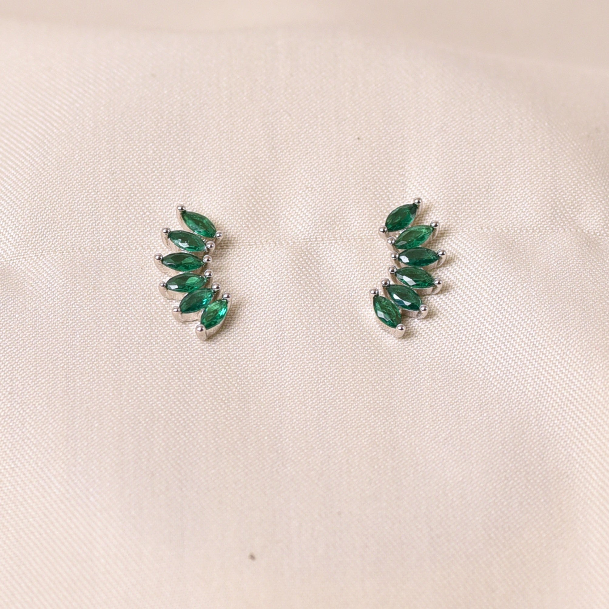Silver Half Petal - Green Earring
