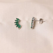 Silver Half Petal - Green Earring