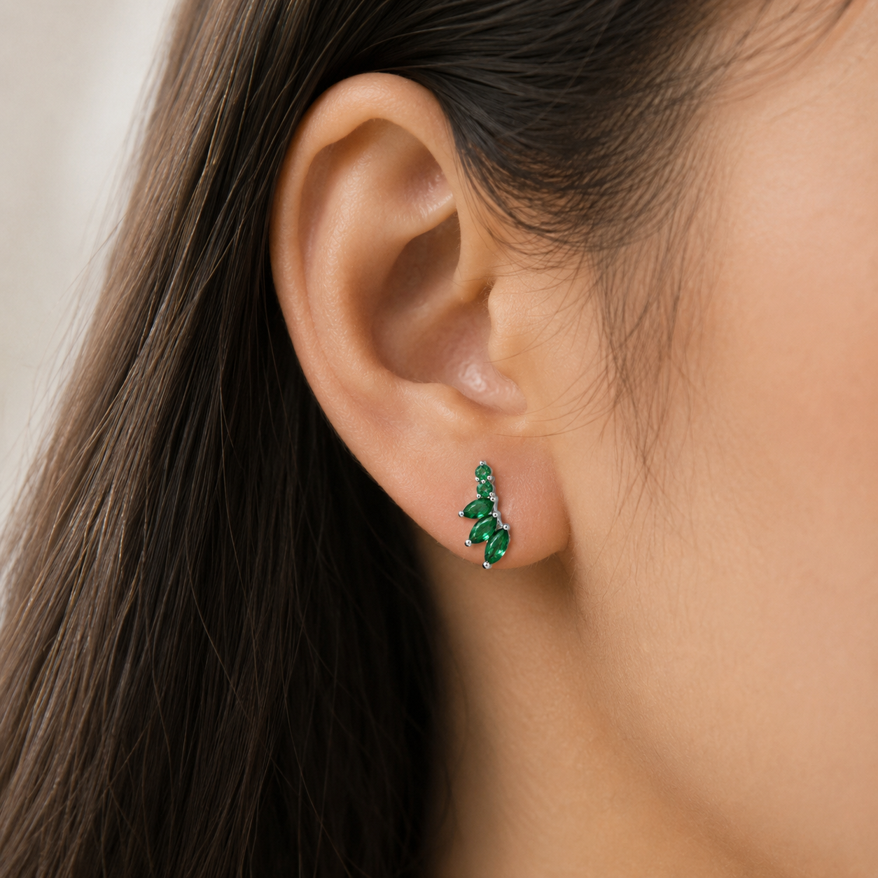 Silver Dot Sprig -Green Earring